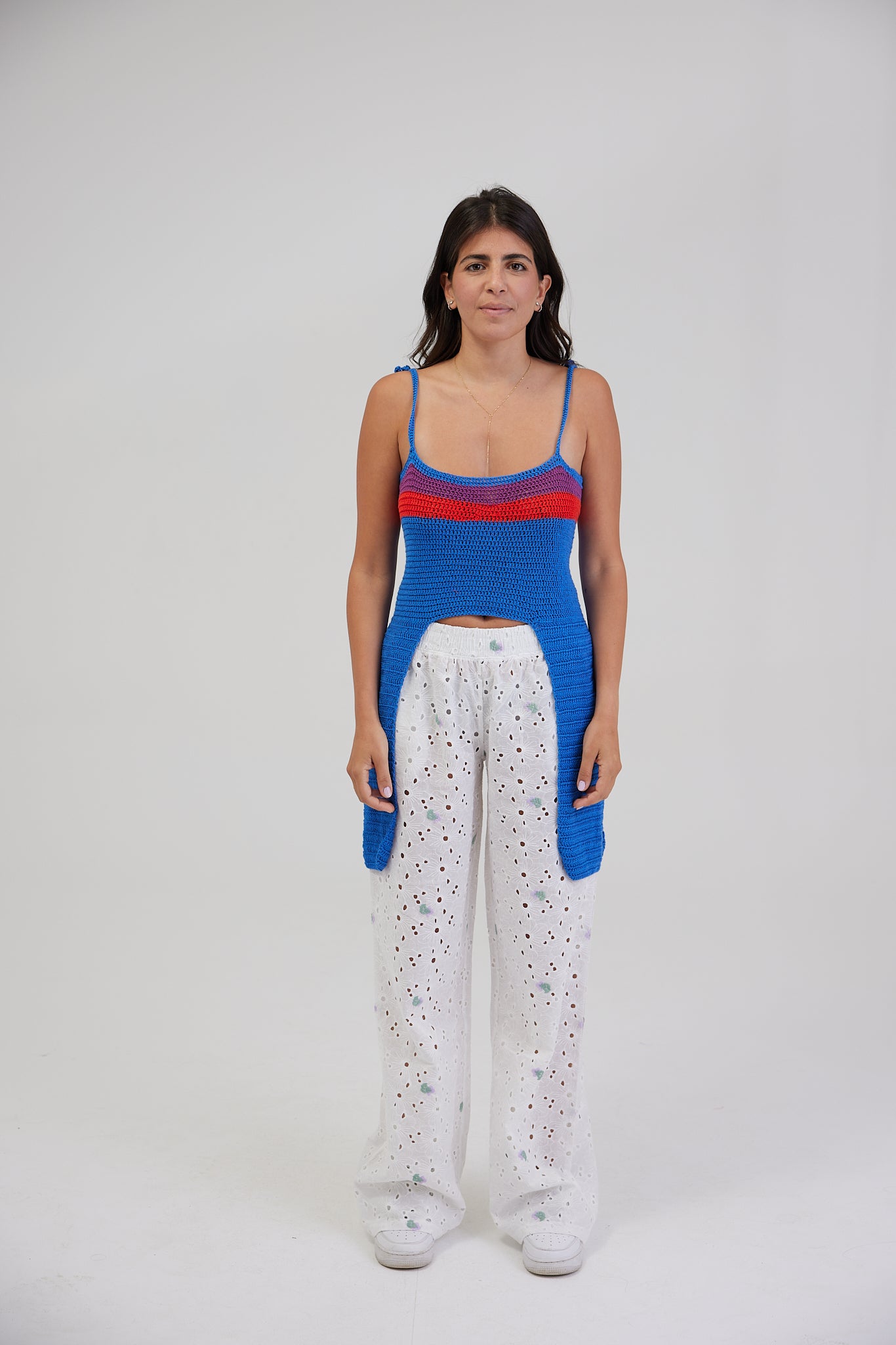 BLUE ASYMMETRICAL CROCHET TOP: