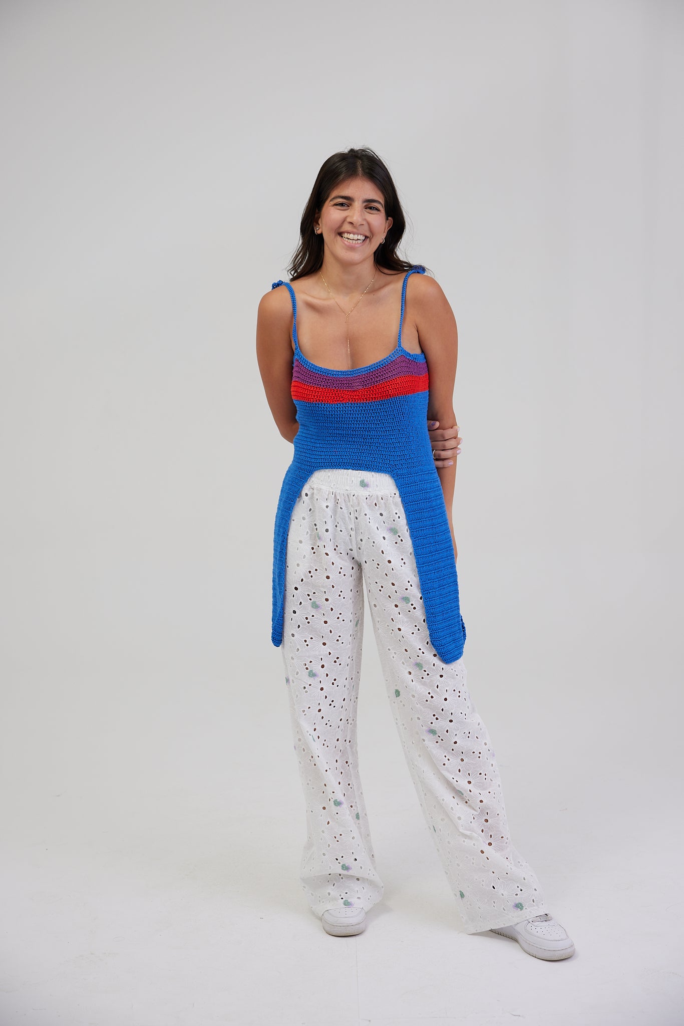 BLUE ASYMMETRICAL CROCHET TOP: