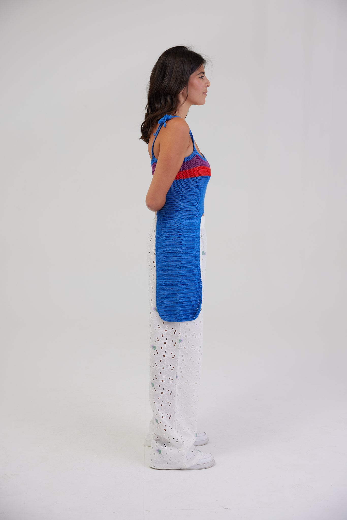 BLUE ASYMMETRICAL CROCHET TOP: