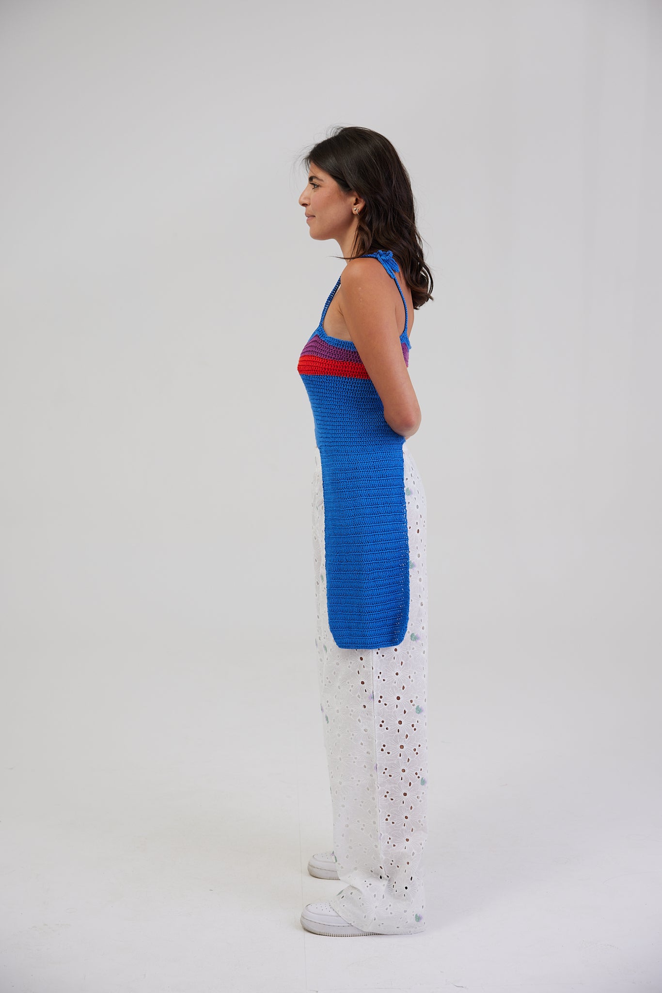 BLUE ASYMMETRICAL CROCHET TOP: